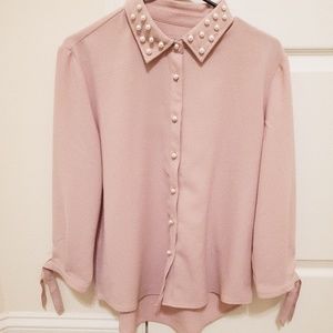{once used} andrew marc pearl dust-pink blouse